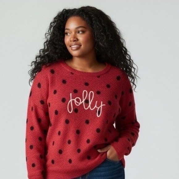 Adrienne Vittadini Sweaters - Adrienne Vittadini Womens 2X‎ Red Black Polka Dot Jolly Christmas Sweater